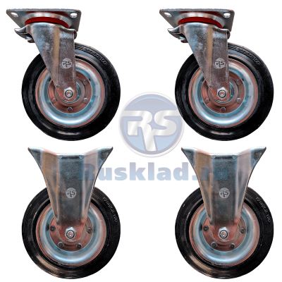 Комплект усиленных колёс 2 поворотных, 2 неповоротных RS Ø200мм (г/п 550кг)
